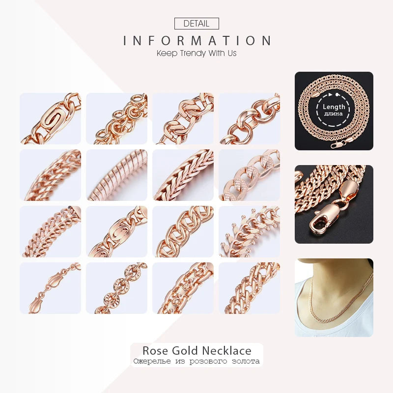Necklace for Women 585 Rose Gold color Curb Snail Link Chain Gold Color Necklace Men's Woman Jewelry Gifts 45cm 50cm 60cm GNN1