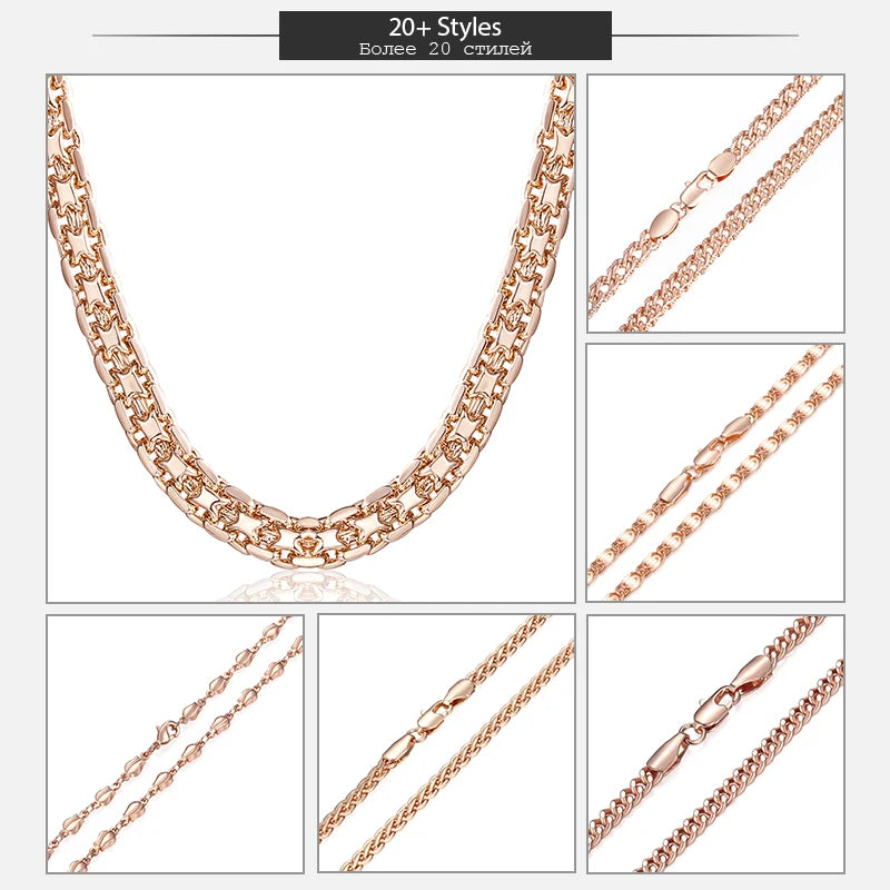 Necklace for Women 585 Rose Gold color Curb Snail Link Chain Gold Color Necklace Men's Woman Jewelry Gifts 45cm 50cm 60cm GNN1