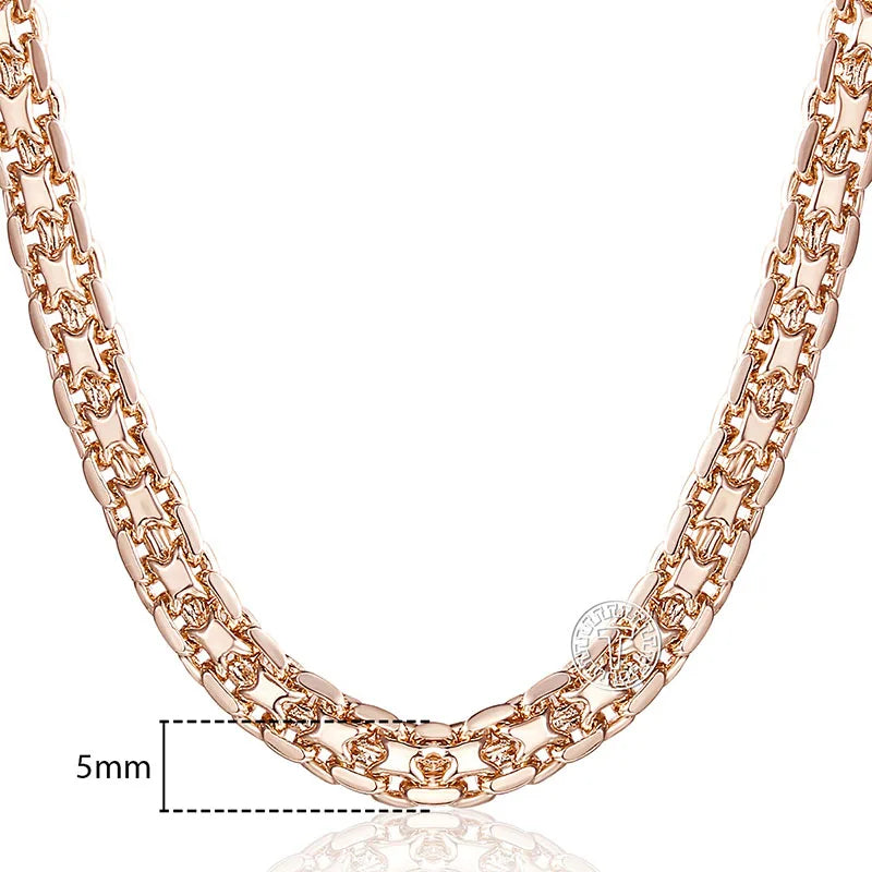Necklace for Women 585 Rose Gold color Curb Snail Link Chain Gold Color Necklace Men's Woman Jewelry Gifts 45cm 50cm 60cm GNN1