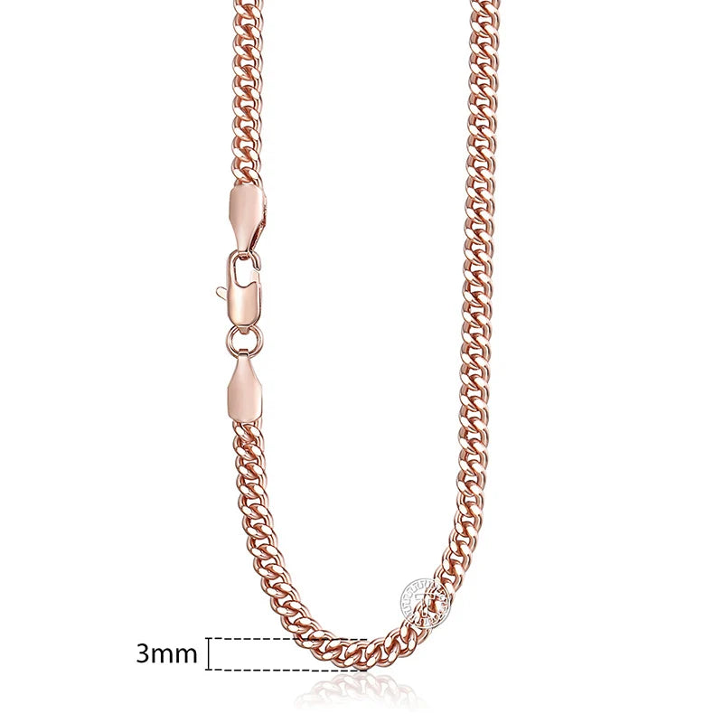 Necklace for Women 585 Rose Gold color Curb Snail Link Chain Gold Color Necklace Men's Woman Jewelry Gifts 45cm 50cm 60cm GNN1