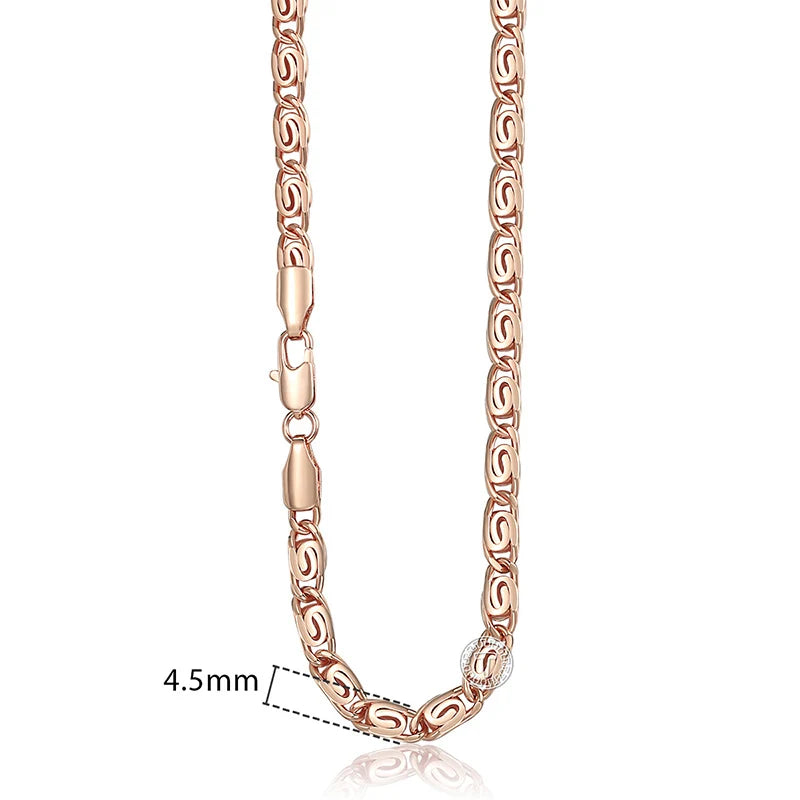 Necklace for Women 585 Rose Gold color Curb Snail Link Chain Gold Color Necklace Men's Woman Jewelry Gifts 45cm 50cm 60cm GNN1
