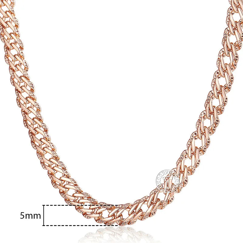 Necklace for Women 585 Rose Gold color Curb Snail Link Chain Gold Color Necklace Men's Woman Jewelry Gifts 45cm 50cm 60cm GNN1