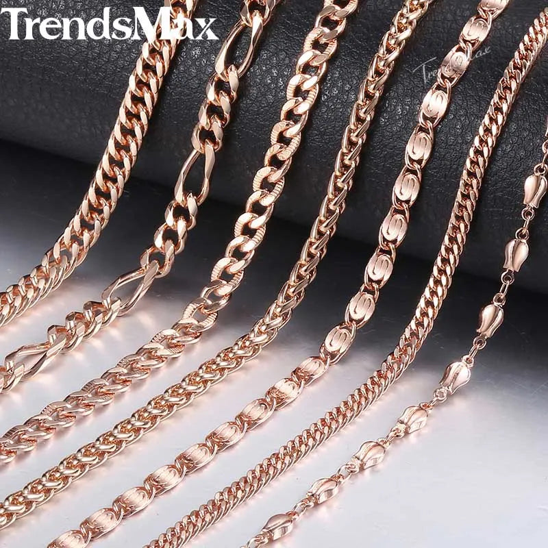 Necklace for Women 585 Rose Gold color Curb Snail Link Chain Gold Color Necklace Men's Woman Jewelry Gifts 45cm 50cm 60cm GNN1