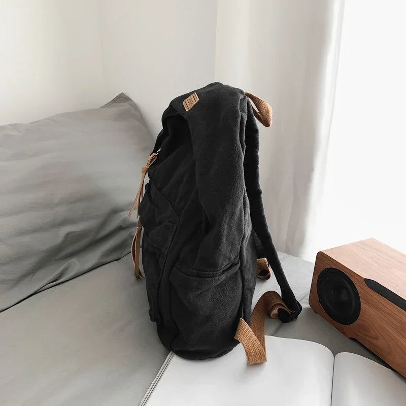 Unisex 100% Cotton Backpacks Solid Color School Bags Large Capacity Clouth Leisure Or Travel Bags Lazy Style Satchels mochila 가방