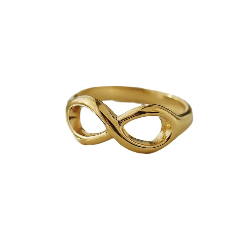 Korean Hollow Infinity Symbol Rings for Women Simple Fashion Stainless Steel 18K Gold Plated Finger Jewelry for Party Gifts