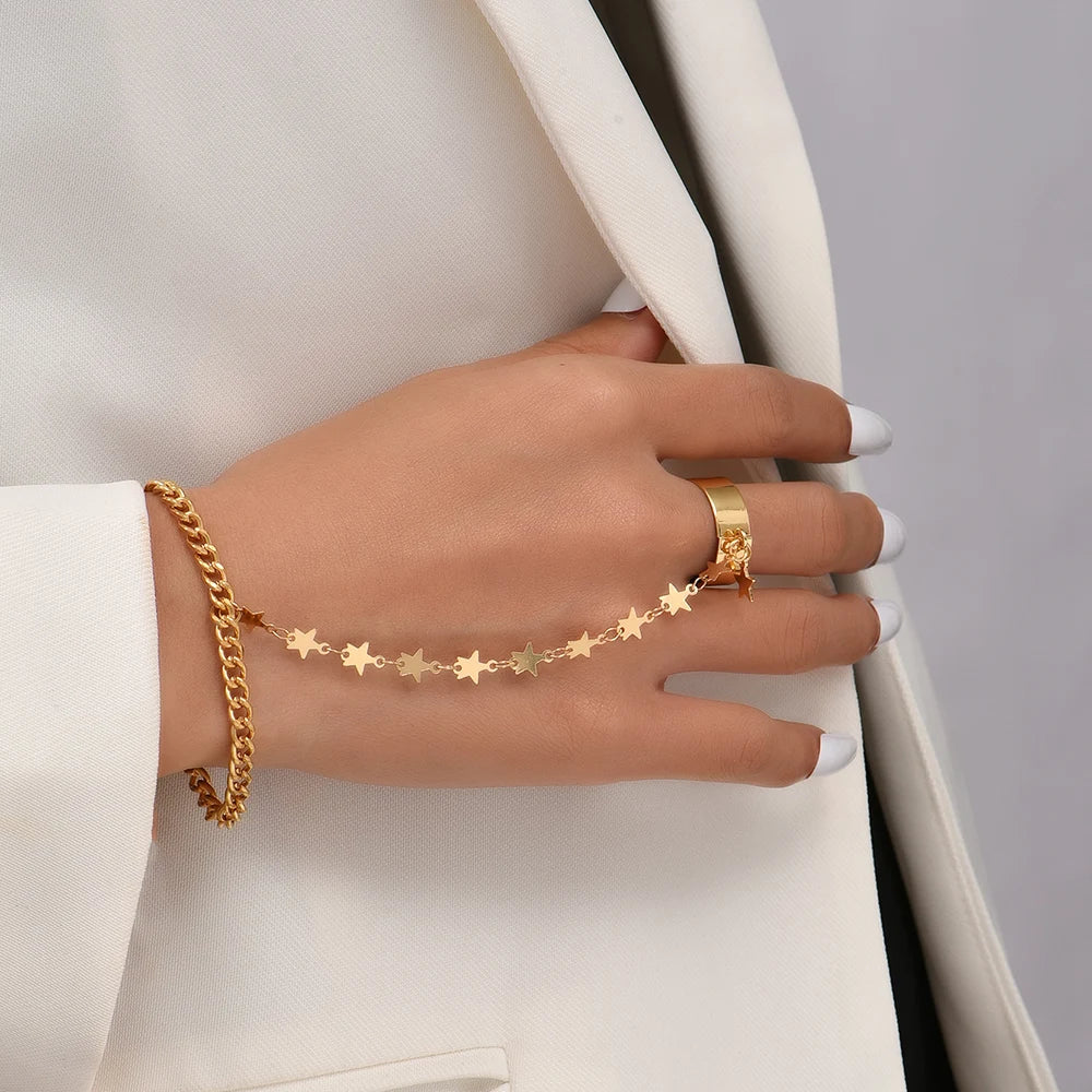 Creative Butterfly Link Chain Bracelet Connected Finger Ring Bangle Bracelets for Women Linked Hand Harness Couple Jewelry Gifts