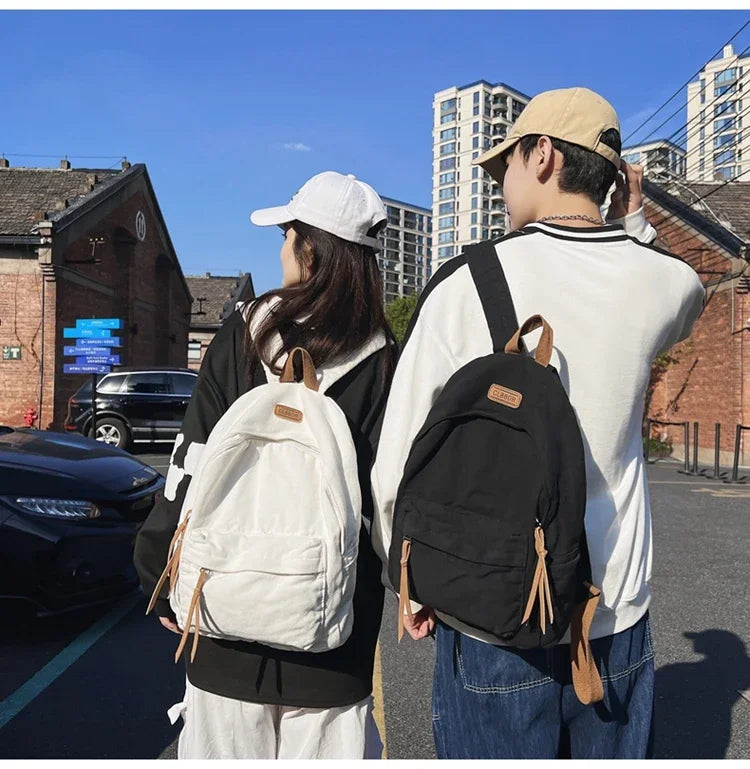 Unisex 100% Cotton Backpacks Solid Color School Bags Large Capacity Clouth Leisure Or Travel Bags Lazy Style Satchels mochila 가방