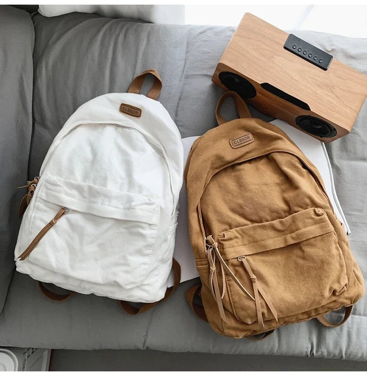 Unisex 100% Cotton Backpacks Solid Color School Bags Large Capacity Clouth Leisure Or Travel Bags Lazy Style Satchels mochila 가방
