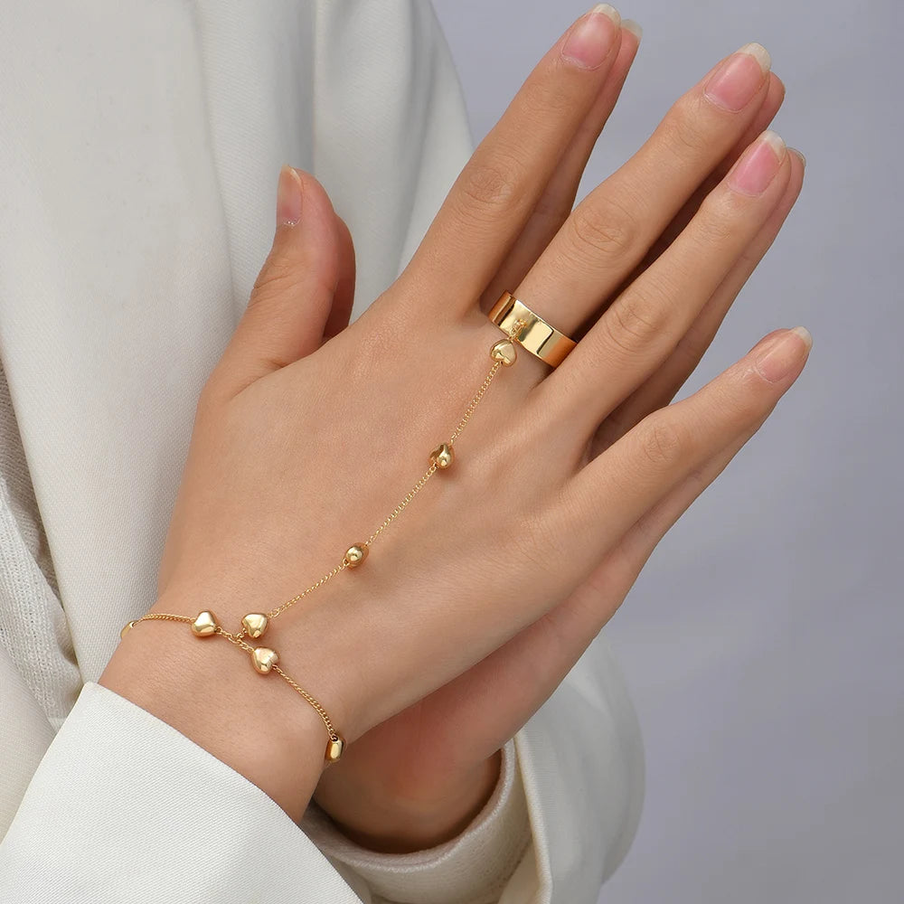 Creative Butterfly Link Chain Bracelet Connected Finger Ring Bangle Bracelets for Women Linked Hand Harness Couple Jewelry Gifts