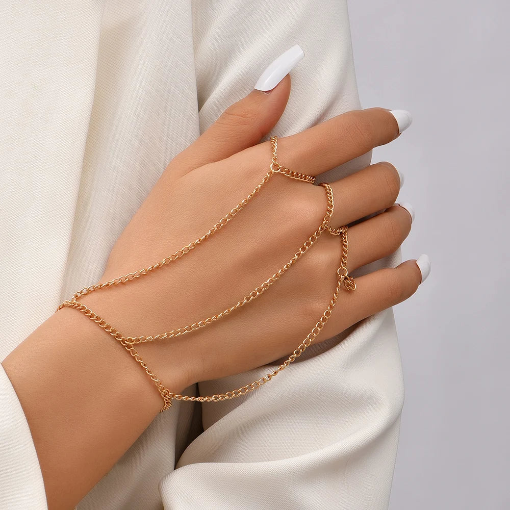 Creative Butterfly Link Chain Bracelet Connected Finger Ring Bangle Bracelets for Women Linked Hand Harness Couple Jewelry Gifts