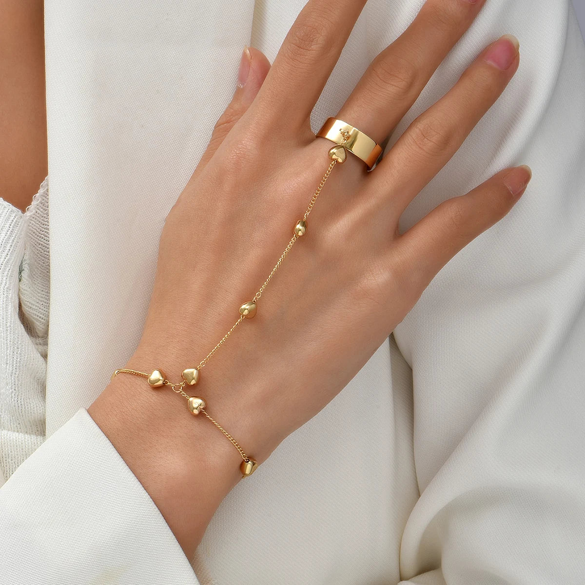 Creative Butterfly Link Chain Bracelet Connected Finger Ring Bangle Bracelets for Women Linked Hand Harness Couple Jewelry Gifts