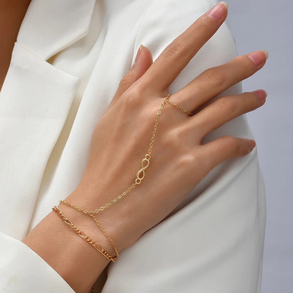 Creative Butterfly Link Chain Bracelet Connected Finger Ring Bangle Bracelets for Women Linked Hand Harness Couple Jewelry Gifts