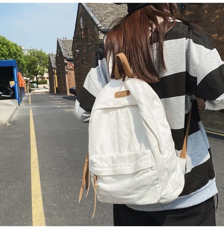Unisex 100% Cotton Backpacks Solid Color School Bags Large Capacity Clouth Leisure Or Travel Bags Lazy Style Satchels mochila 가방