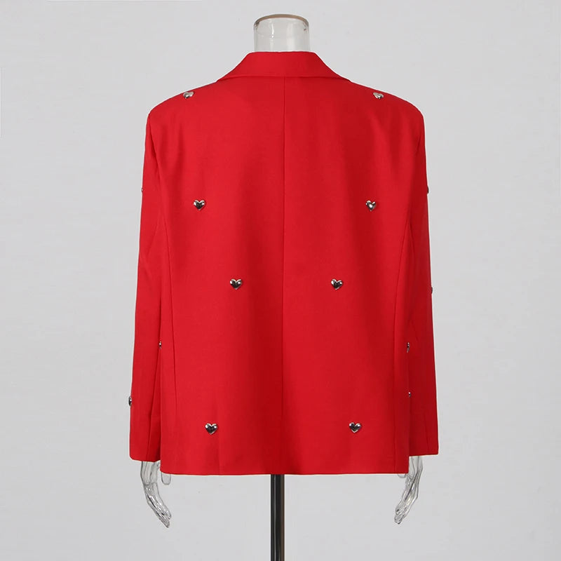 TWOTWINSTYLE Solid Patchwork Heart Decoration Blazer For Women Notched Collar Long Sleeve Casual Loose Coats Female Fashion New