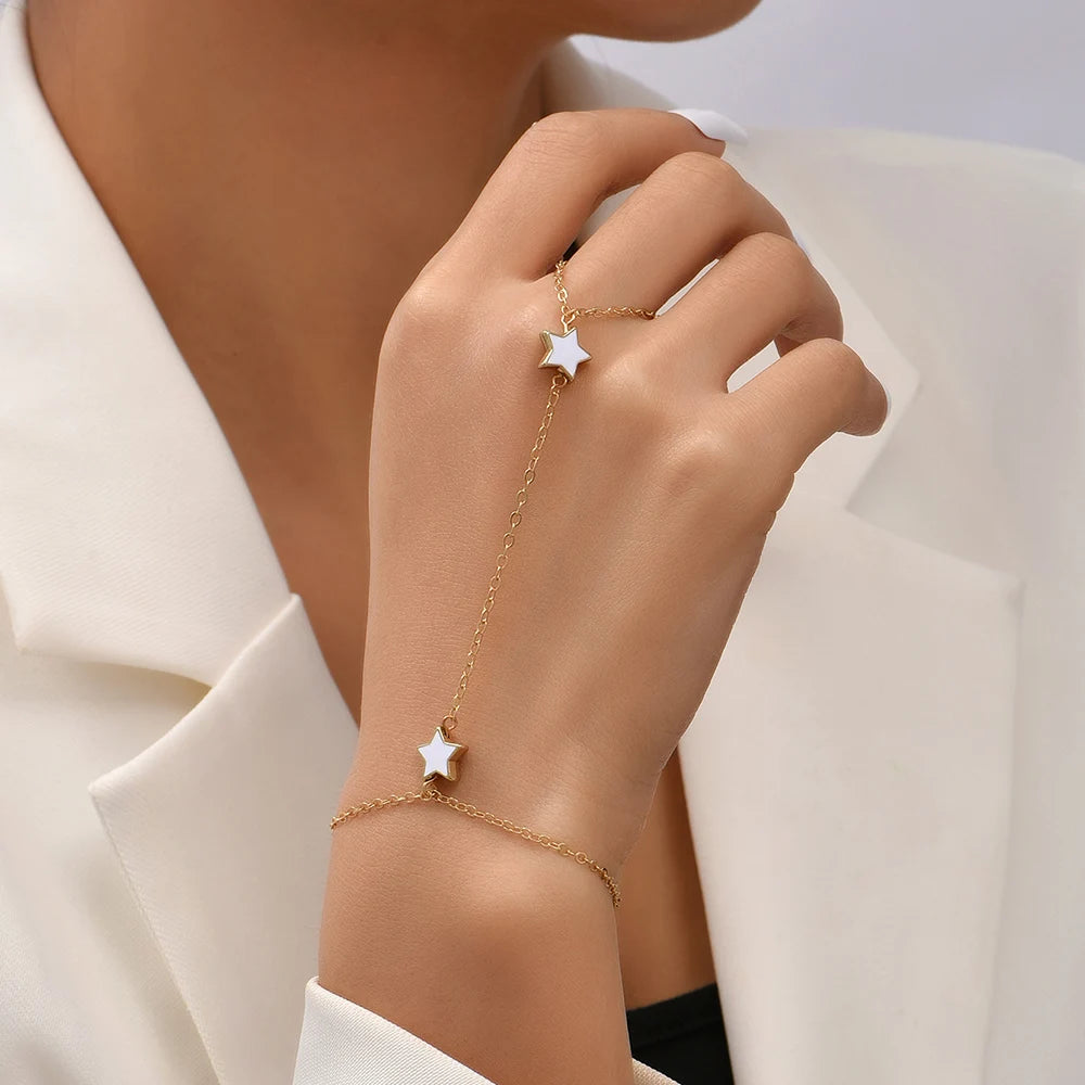 Creative Butterfly Link Chain Bracelet Connected Finger Ring Bangle Bracelets for Women Linked Hand Harness Couple Jewelry Gifts