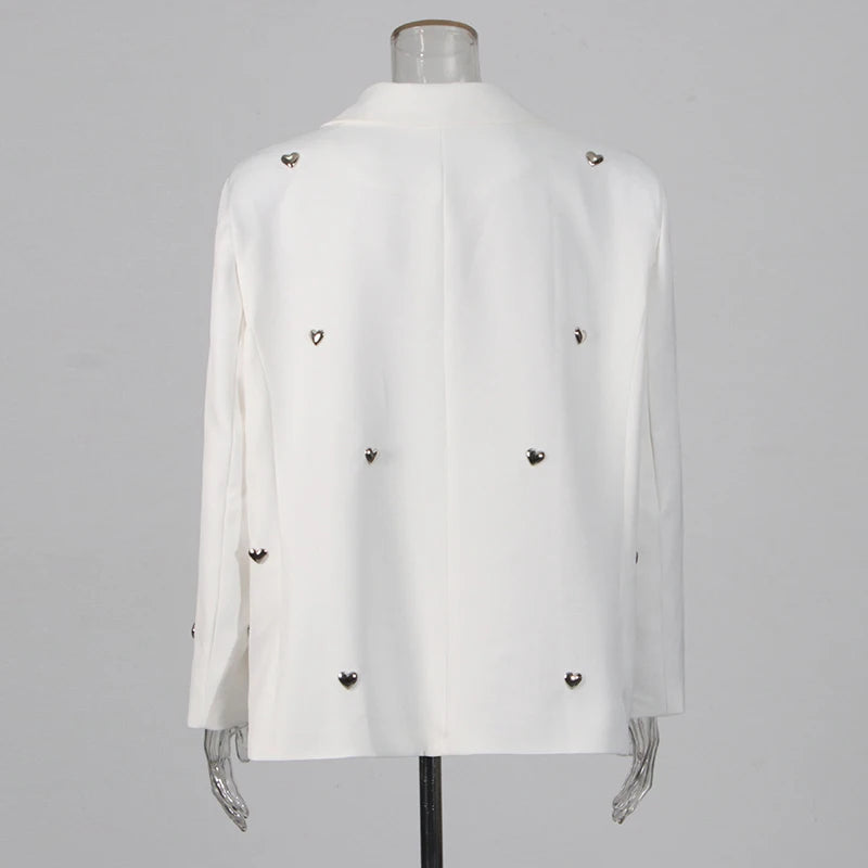 TWOTWINSTYLE Solid Patchwork Heart Decoration Blazer For Women Notched Collar Long Sleeve Casual Loose Coats Female Fashion New