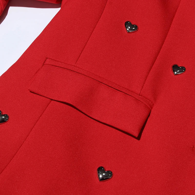 TWOTWINSTYLE Solid Patchwork Heart Decoration Blazer For Women Notched Collar Long Sleeve Casual Loose Coats Female Fashion New