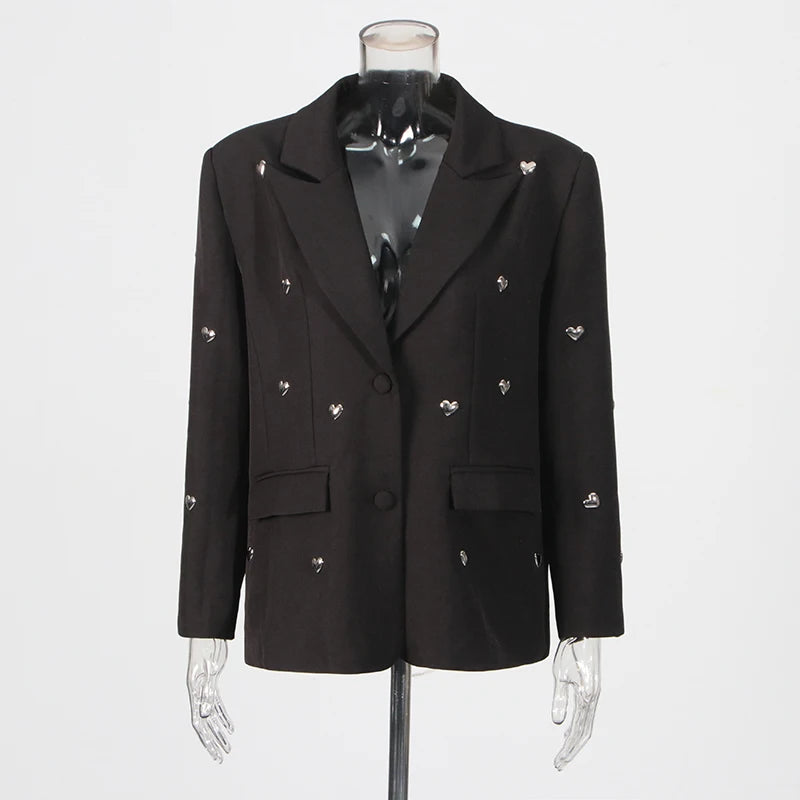 TWOTWINSTYLE Solid Patchwork Heart Decoration Blazer For Women Notched Collar Long Sleeve Casual Loose Coats Female Fashion New