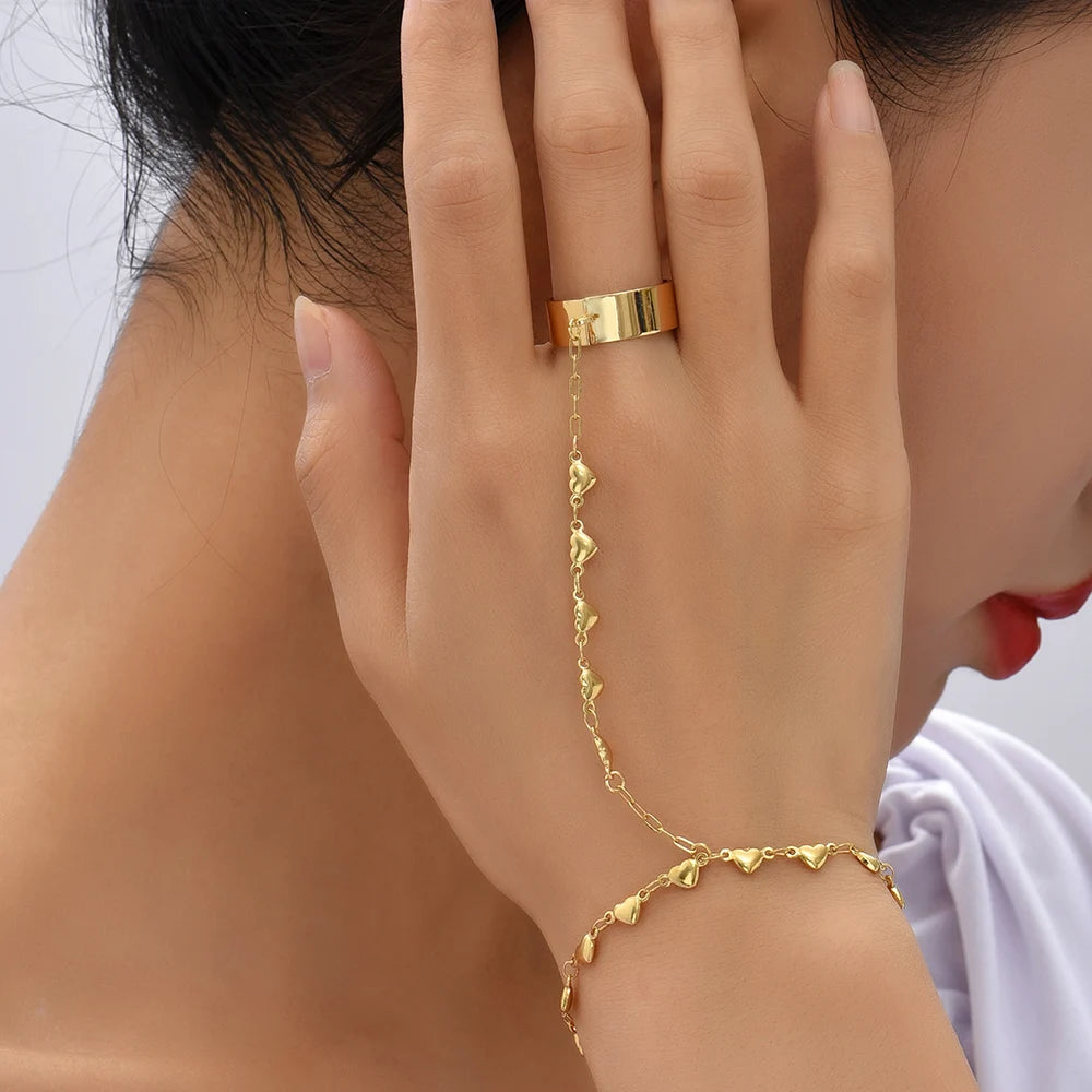 Creative Butterfly Link Chain Bracelet Connected Finger Ring Bangle Bracelets for Women Linked Hand Harness Couple Jewelry Gifts