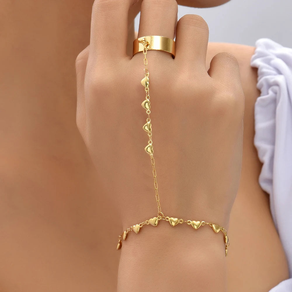 Creative Butterfly Link Chain Bracelet Connected Finger Ring Bangle Bracelets for Women Linked Hand Harness Couple Jewelry Gifts