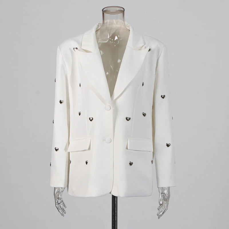 TWOTWINSTYLE Solid Patchwork Heart Decoration Blazer For Women Notched Collar Long Sleeve Casual Loose Coats Female Fashion New