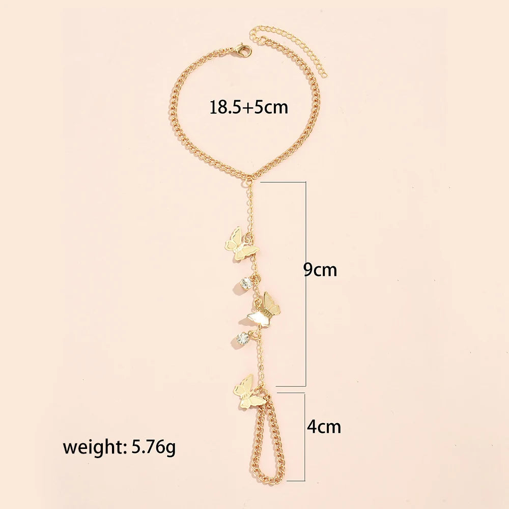 Creative Butterfly Link Chain Bracelet Connected Finger Ring Bangle Bracelets for Women Linked Hand Harness Couple Jewelry Gifts