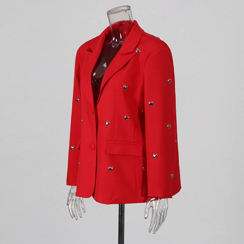 TWOTWINSTYLE Solid Patchwork Heart Decoration Blazer For Women Notched Collar Long Sleeve Casual Loose Coats Female Fashion New