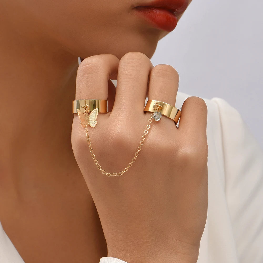 Creative Butterfly Link Chain Bracelet Connected Finger Ring Bangle Bracelets for Women Linked Hand Harness Couple Jewelry Gifts