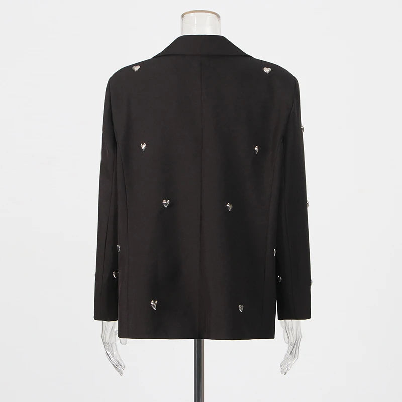 TWOTWINSTYLE Solid Patchwork Heart Decoration Blazer For Women Notched Collar Long Sleeve Casual Loose Coats Female Fashion New