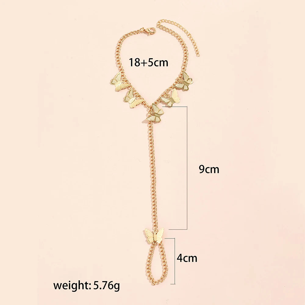 Creative Butterfly Link Chain Bracelet Connected Finger Ring Bangle Bracelets for Women Linked Hand Harness Couple Jewelry Gifts