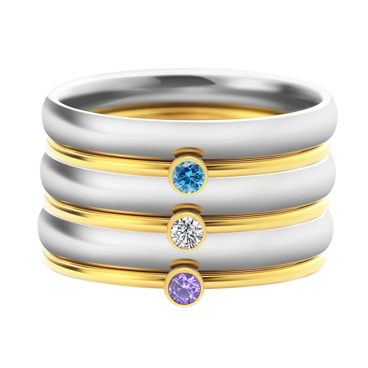 Personalized Names Birthstone Ring 3mm & 1mm Stainless Steel With AAA+ Zircon Engraved for Mothers Day Woman Jewelry Gift
