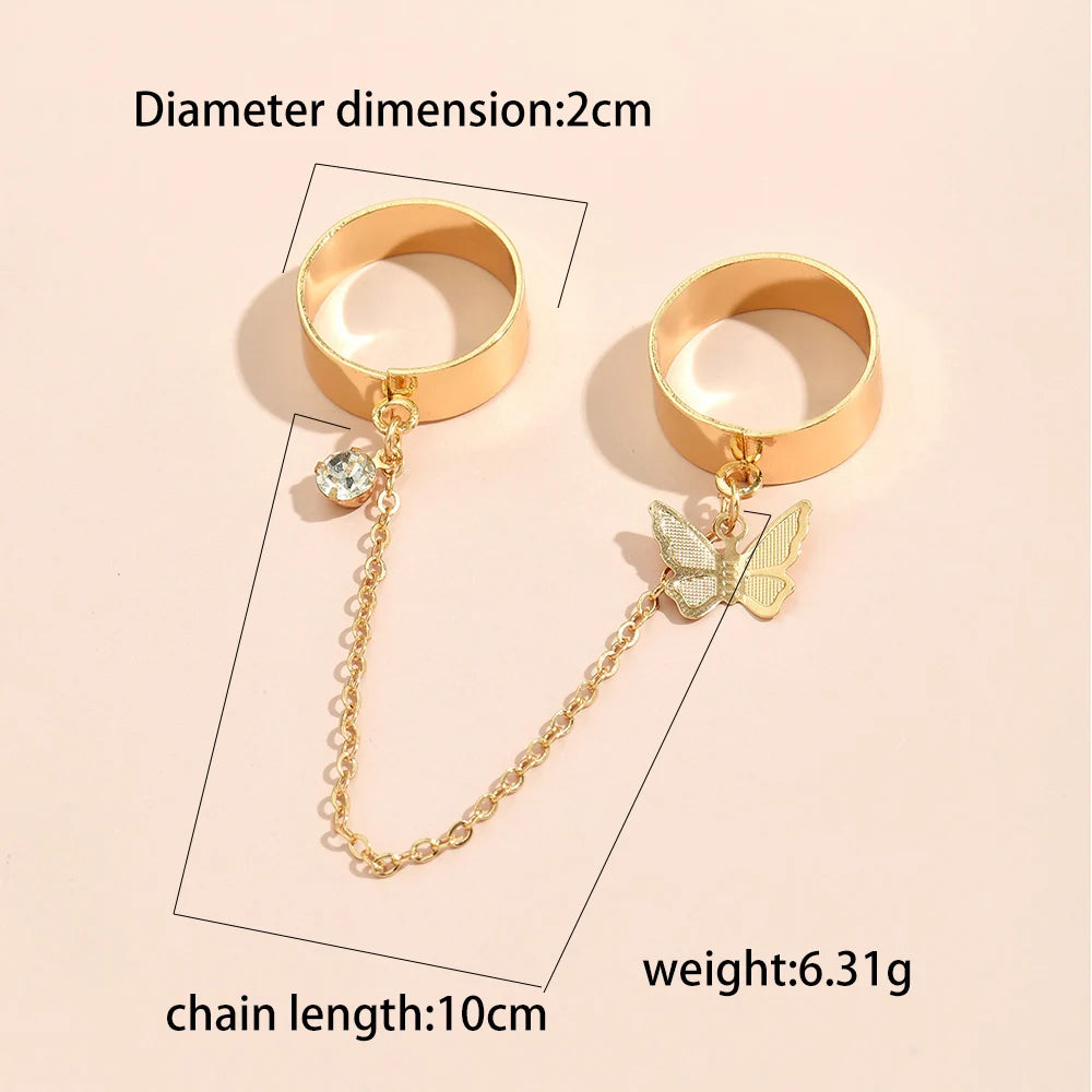 Creative Butterfly Link Chain Bracelet Connected Finger Ring Bangle Bracelets for Women Linked Hand Harness Couple Jewelry Gifts