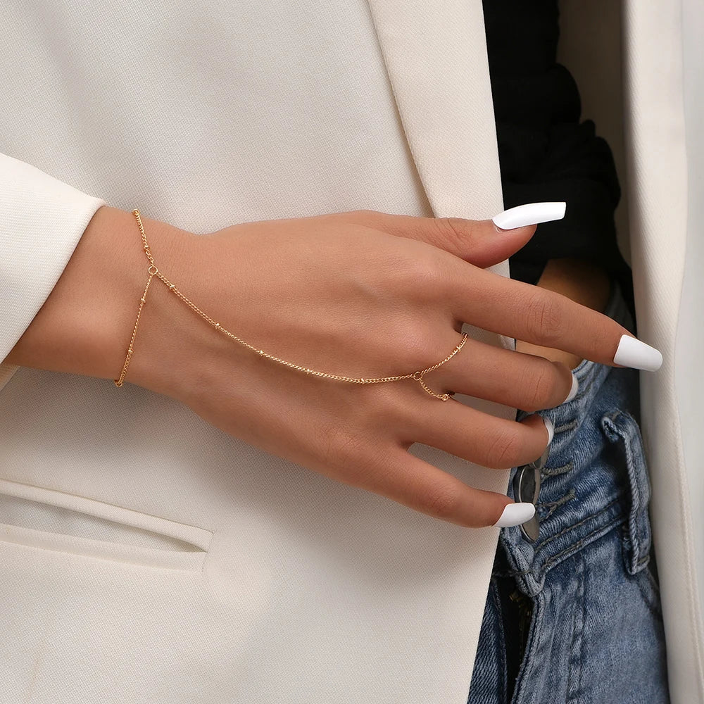 Creative Butterfly Link Chain Bracelet Connected Finger Ring Bangle Bracelets for Women Linked Hand Harness Couple Jewelry Gifts