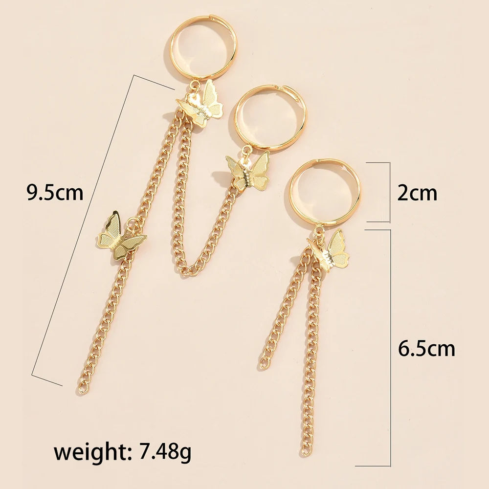 Creative Butterfly Link Chain Bracelet Connected Finger Ring Bangle Bracelets for Women Linked Hand Harness Couple Jewelry Gifts