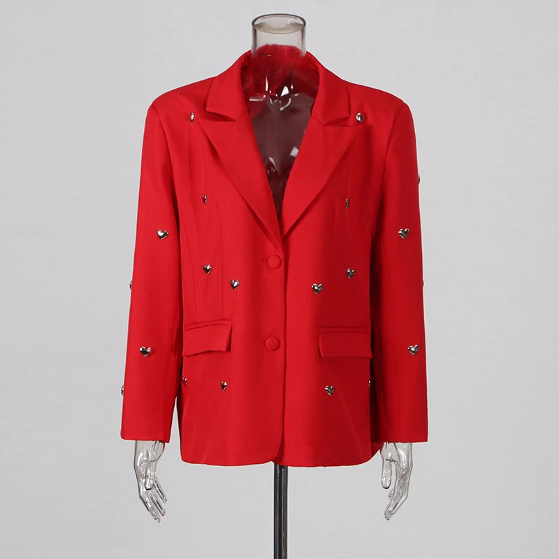 TWOTWINSTYLE Solid Patchwork Heart Decoration Blazer For Women Notched Collar Long Sleeve Casual Loose Coats Female Fashion New