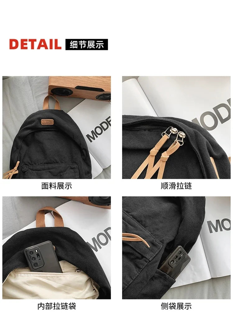 Unisex 100% Cotton Backpacks Solid Color School Bags Large Capacity Clouth Leisure Or Travel Bags Lazy Style Satchels mochila 가방
