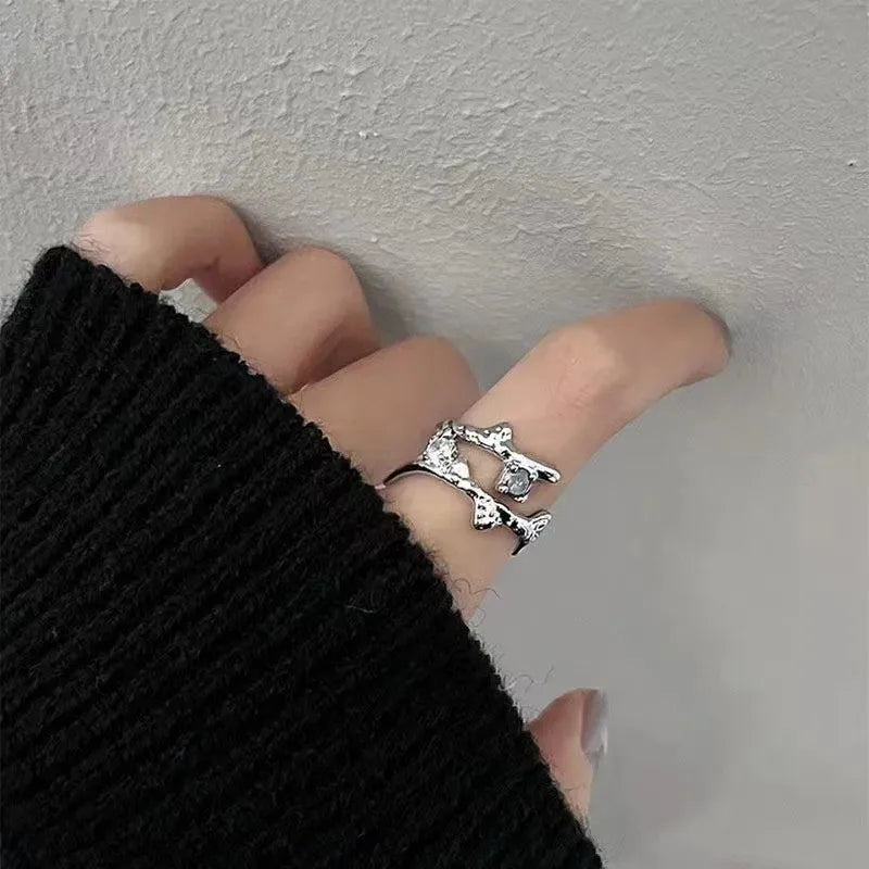 3-piece Double Layer Ring Set for Women's Punk Dark Wind Ring Set Y2K Student Light Luxury Advanced Open Ring Party Jewelry Gift