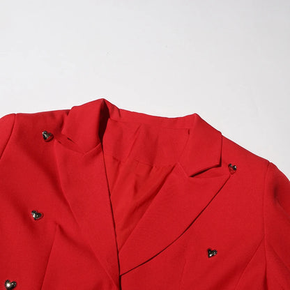 TWOTWINSTYLE Solid Patchwork Heart Decoration Blazer For Women Notched Collar Long Sleeve Casual Loose Coats Female Fashion New