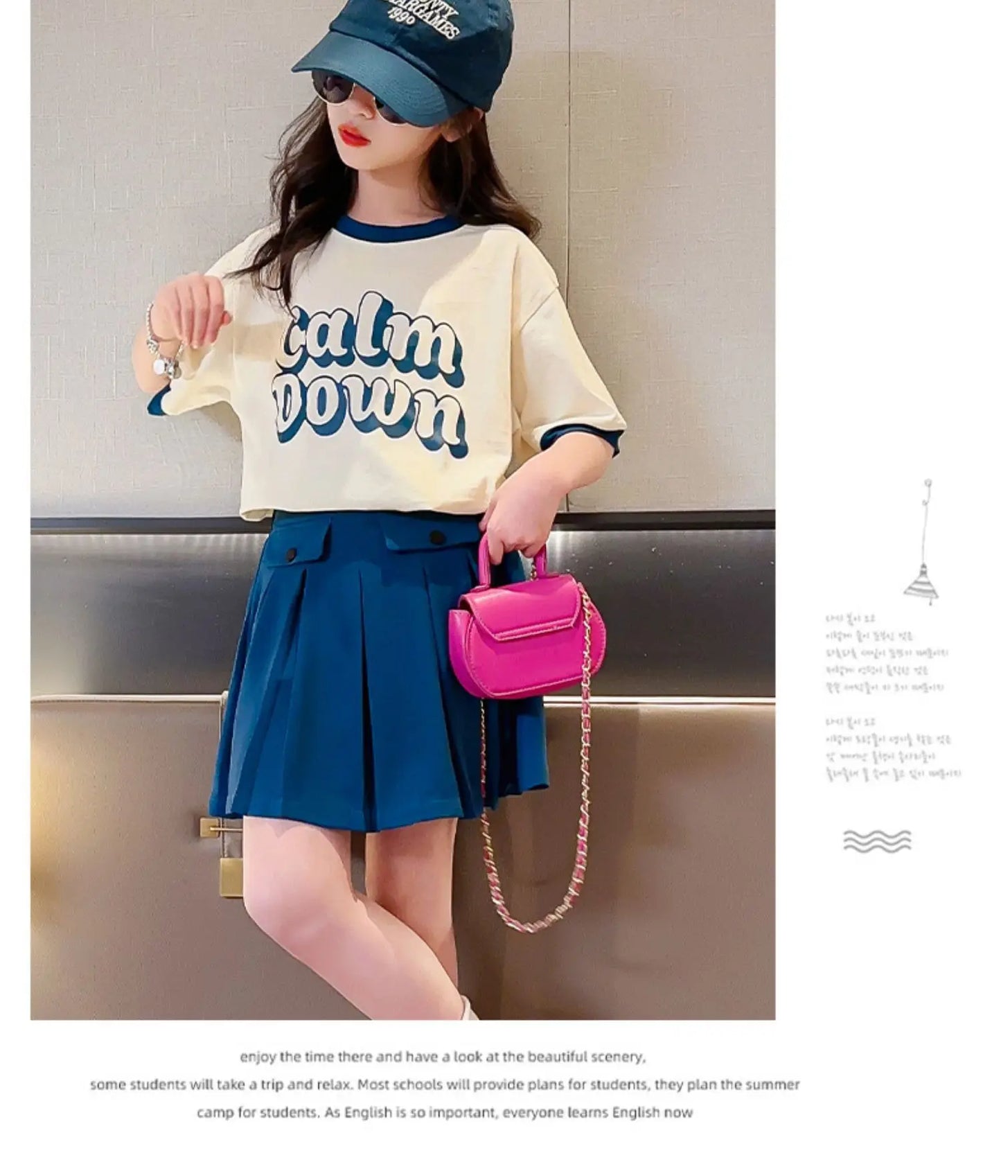 2025 NEW summer Teenager Girls Cloth short sleeve letters striped T Shirt + cargo skirt dress children set 6 7 8 9 10 11 12 year