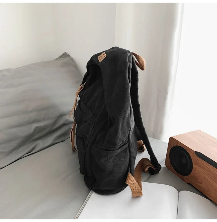 Unisex 100% Cotton Backpacks Solid Color School Bags Large Capacity Clouth Leisure Or Travel Bags Lazy Style Satchels mochila 가방