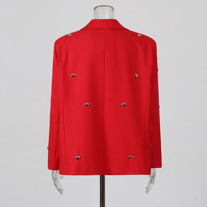 TWOTWINSTYLE Solid Patchwork Heart Decoration Blazer For Women Notched Collar Long Sleeve Casual Loose Coats Female Fashion New
