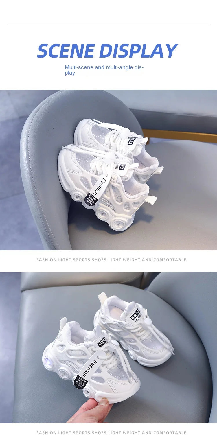 Child Fashion Sport Shoes Summer Luminous Fashion Breathable Kids Boys Net Shoes Girls LED Sneakers with Light Running Shoes