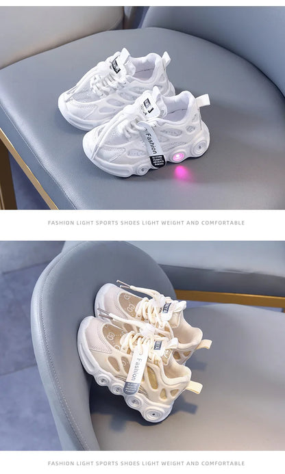 Child Fashion Sport Shoes Summer Luminous Fashion Breathable Kids Boys Net Shoes Girls LED Sneakers with Light Running Shoes