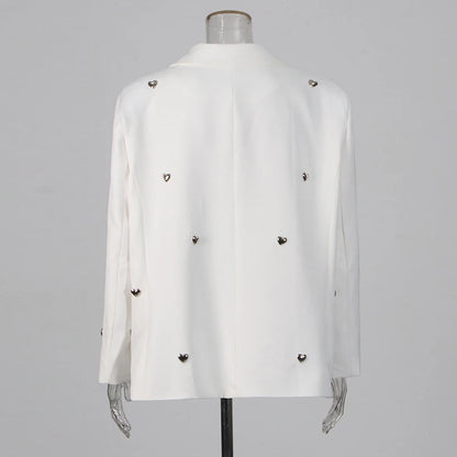 TWOTWINSTYLE Solid Patchwork Heart Decoration Blazer For Women Notched Collar Long Sleeve Casual Loose Coats Female Fashion New