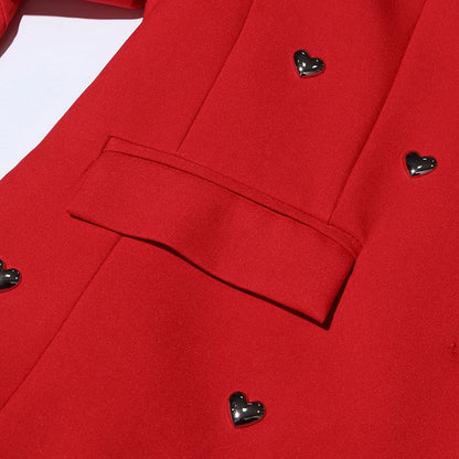 TWOTWINSTYLE Solid Patchwork Heart Decoration Blazer For Women Notched Collar Long Sleeve Casual Loose Coats Female Fashion New