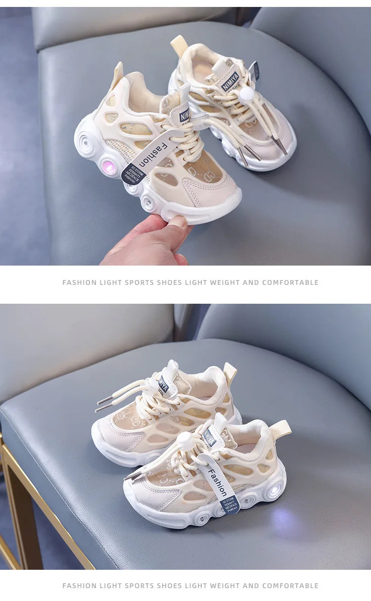Child Fashion Sport Shoes Summer Luminous Fashion Breathable Kids Boys Net Shoes Girls LED Sneakers with Light Running Shoes