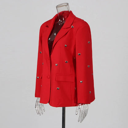 TWOTWINSTYLE Solid Patchwork Heart Decoration Blazer For Women Notched Collar Long Sleeve Casual Loose Coats Female Fashion New