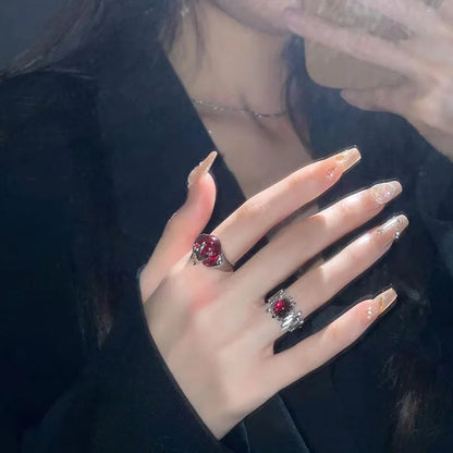 3-piece Double Layer Ring Set for Women's Punk Dark Wind Ring Set Y2K Student Light Luxury Advanced Open Ring Party Jewelry Gift