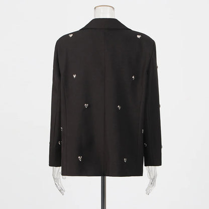 TWOTWINSTYLE Solid Patchwork Heart Decoration Blazer For Women Notched Collar Long Sleeve Casual Loose Coats Female Fashion New
