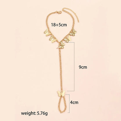 Creative Butterfly Link Chain Bracelet Connected Finger Ring Bangle Bracelets for Women Linked Hand Harness Couple Jewelry Gifts